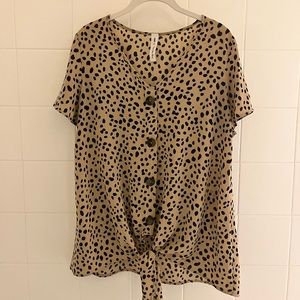 Vanilla Bay 🐆 Leopard Button Tie Blouse